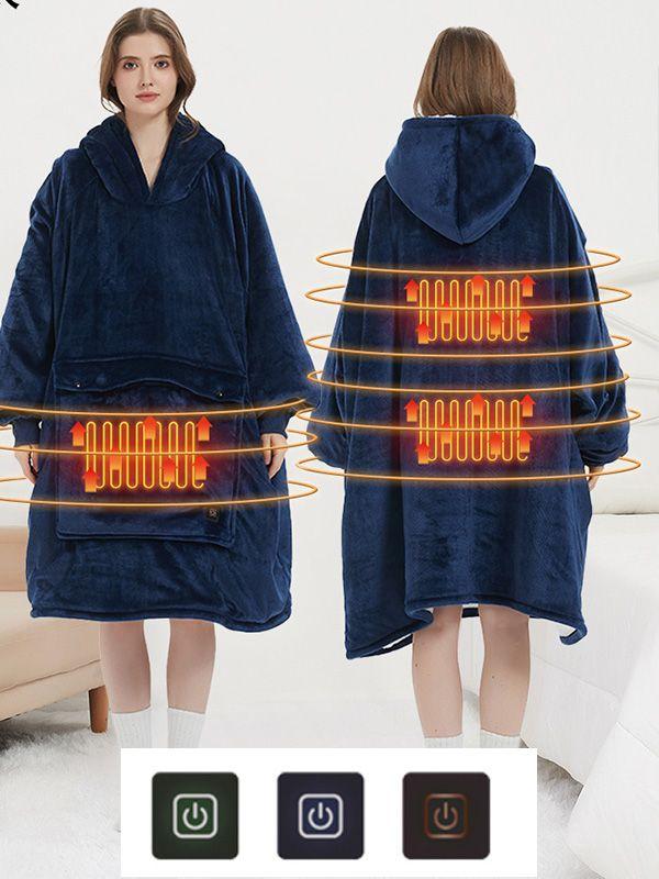 USB Heated Blanket Hooded Blanket Flannel Double-Layer Thickened Warm Pajamas