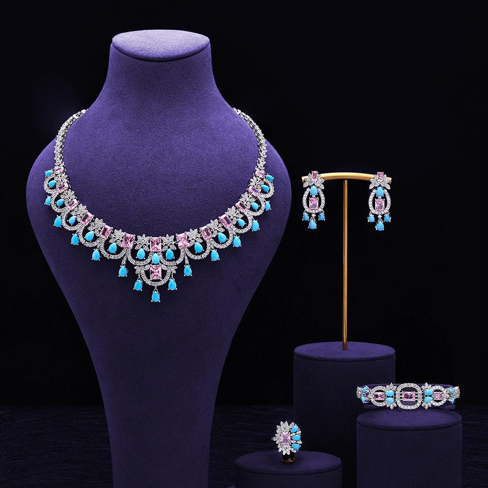 Bridal Accessories Necklace Zircon Haute Couture Jewelry Women's Necklace Earrings Premium 4-piece Set