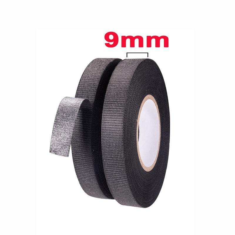 

Waterproof Cable Adhesive Tape Black Electrical Tape Heat Resistant Wire Harness Bundle Insulation Auto Wiring Fabric Cloth Wrap 9mm&15M- (1 roll)