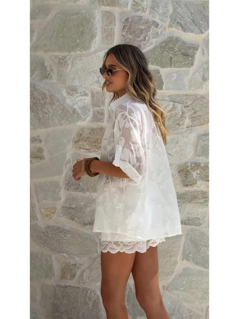2025 Trendy European & American Fashion Button Shirt and Shorts Set
