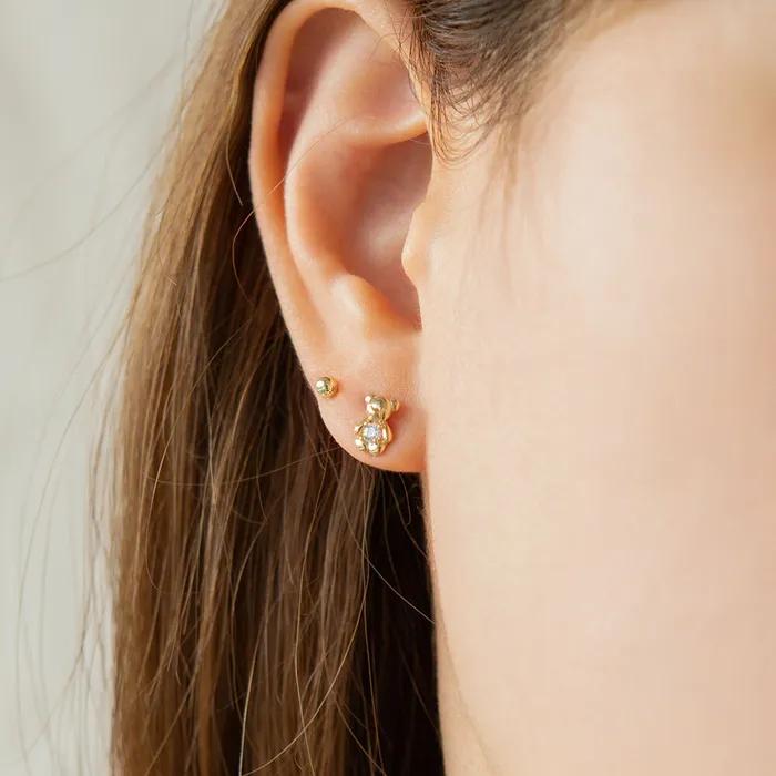 14k Teddy Bear Stone Piercing (14k Gold) E03