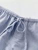 Short Phumee Striped   Elastic Waist  Beach  Lace Up  A2441
