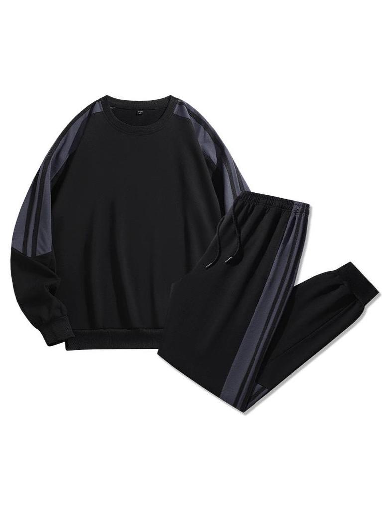 2025 New Cross-border Men's Two-Stripe Casual Crew Neck Outfit - Youth Spring/Autumn Fashion Set