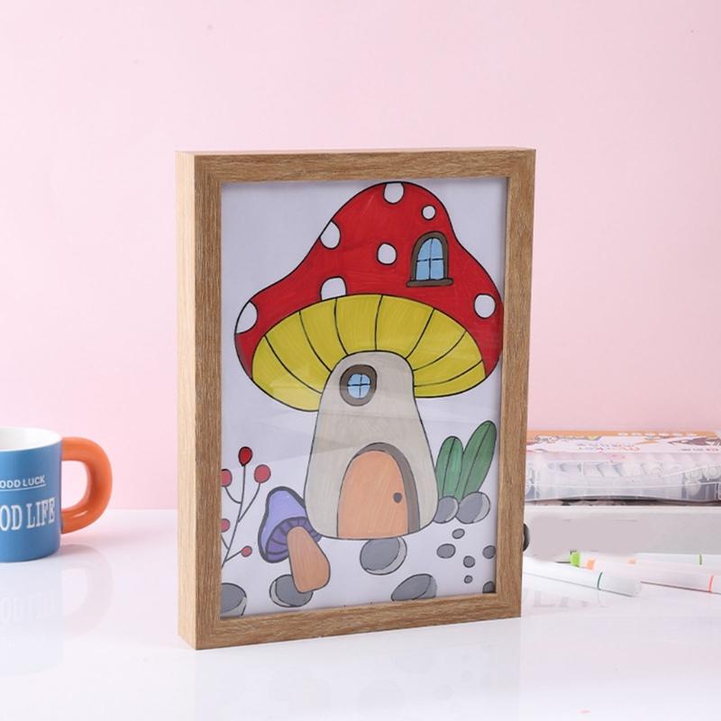 Wooden Magnetic Picture Frame With Instants Art Change Function For Home Office Decors Fit Kids Drawing Photos Display