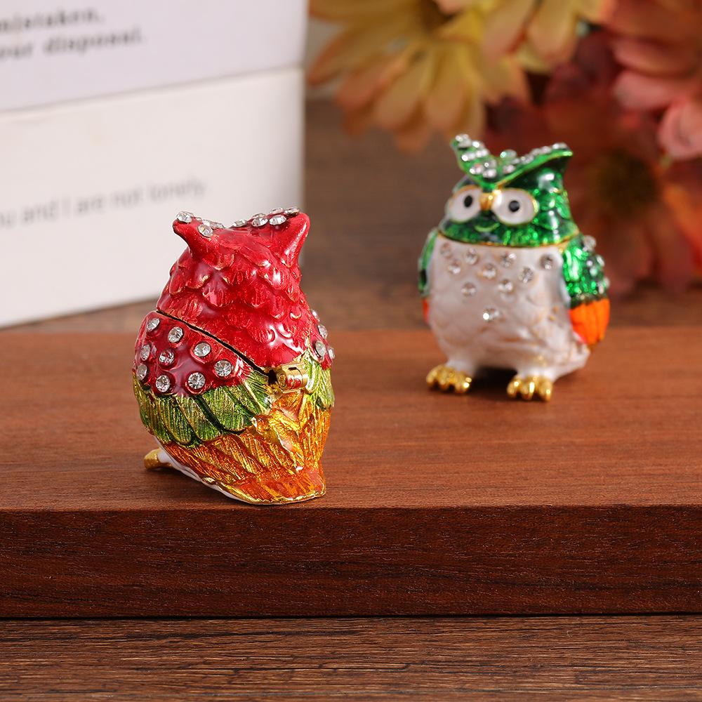 Owl Zinc Alloy Jewelry Box Exquisite Small Pendant Light Luxury Desktop Ornament Storage Box for Home Organization