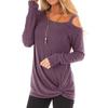 Womens Casual Soft Long Sleeves O Neck Knot Side  Blouse Top T-Shirt