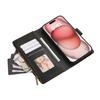 For iPhone 15 Pro Case Multi Card Slots Zipper Leather Phone Cover with Wrist Strap