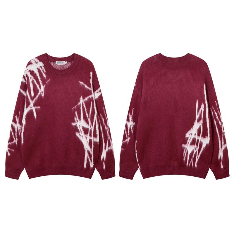 Unisex Oversized Knit Sweater With Graphic Jacquard Casual Streetwear Pullover Winter