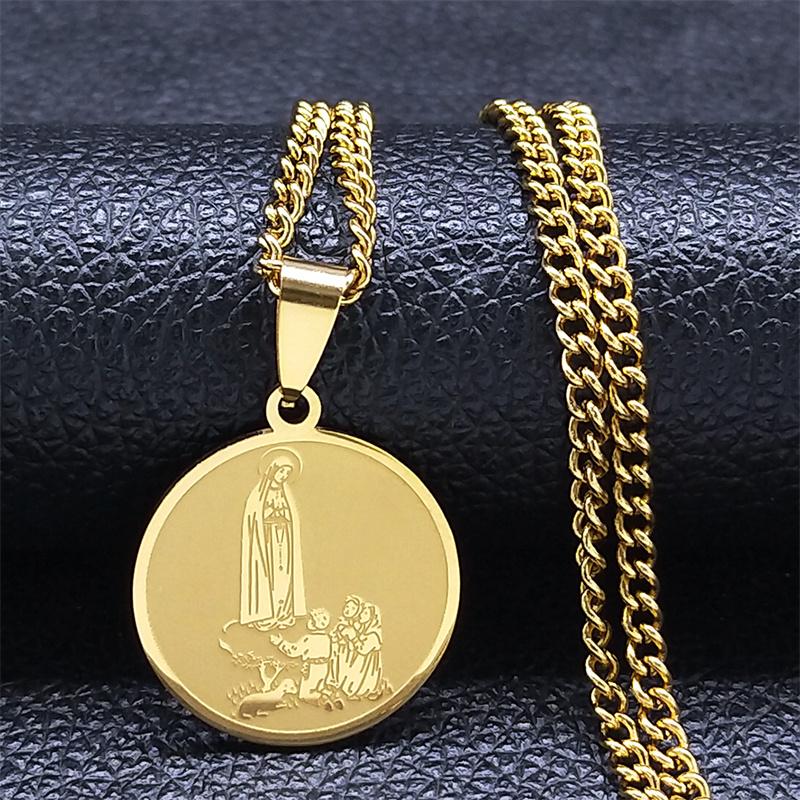 Jungfrau Maria Anhänger Halskette für Damen Edelstahl Statement Lange Kette Katholische Religiöse Halsketten Unsere Liebe Frau Schmuck N2055