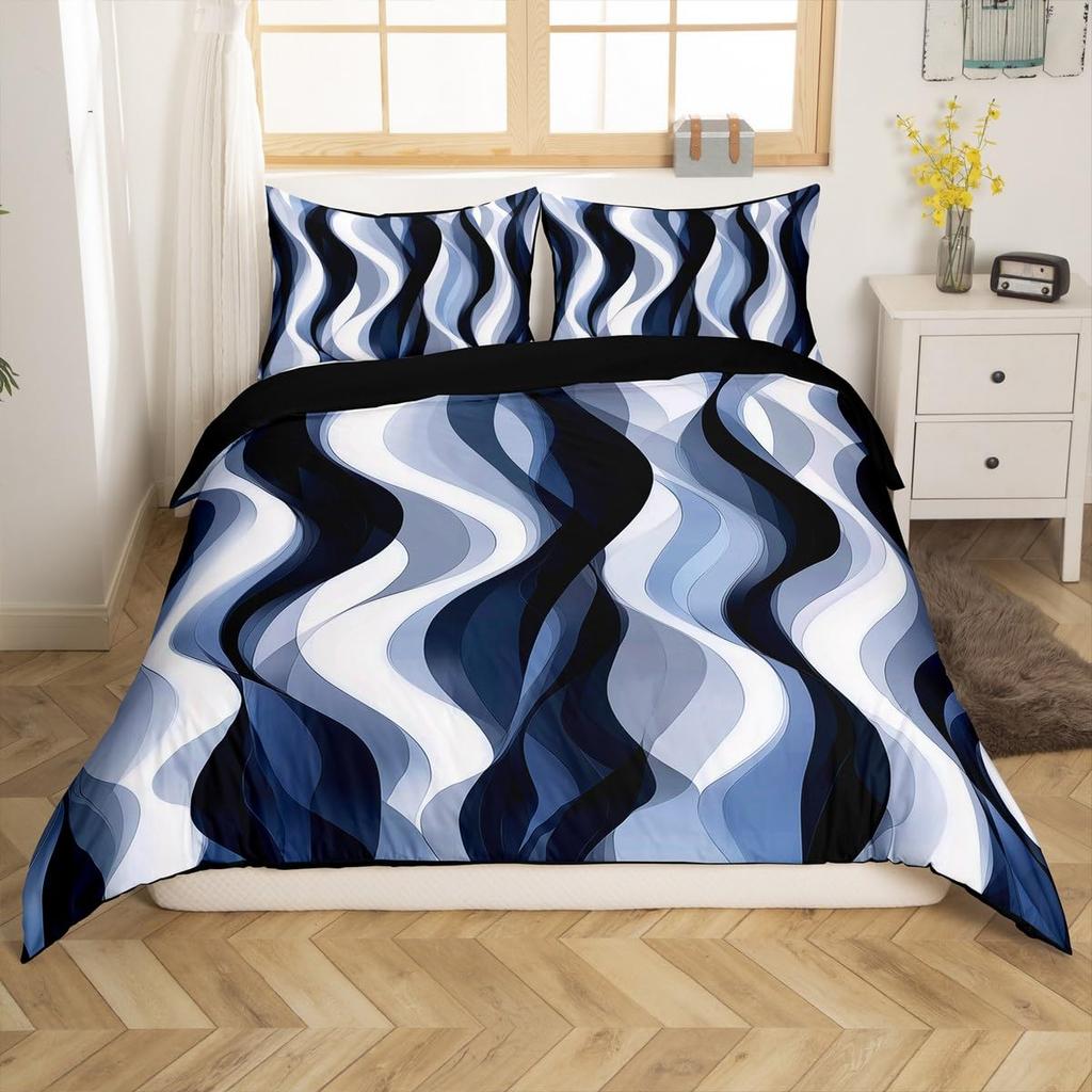 Boho Abstract Striped Duvet Cover Full Queen Size Minimalist Modern Geometric Bedding Set Mid Century Aesthetics Comforter Cover