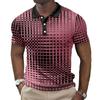 Polo Masculina Confortável com Estampa Digital 3D de Grade Gradiente Moderna