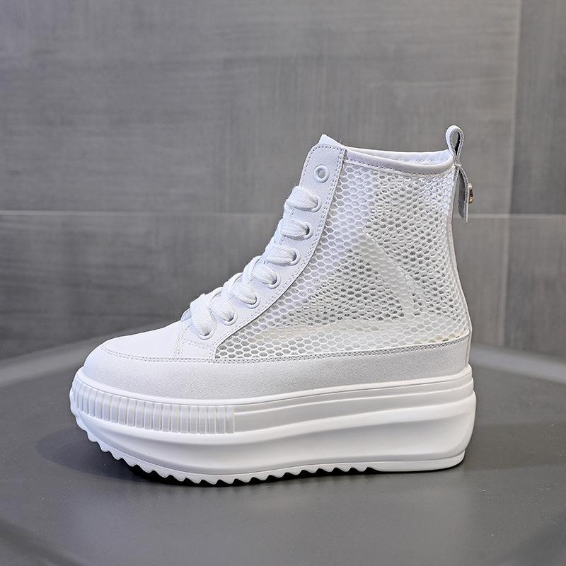 Sneakers Alte da Donna Stivali in Rete Stivali in Rete Cava da Donna Stivaletti Estivi Altezza Suola Spessa 8 cm Scarpe da Donna con Rialzo