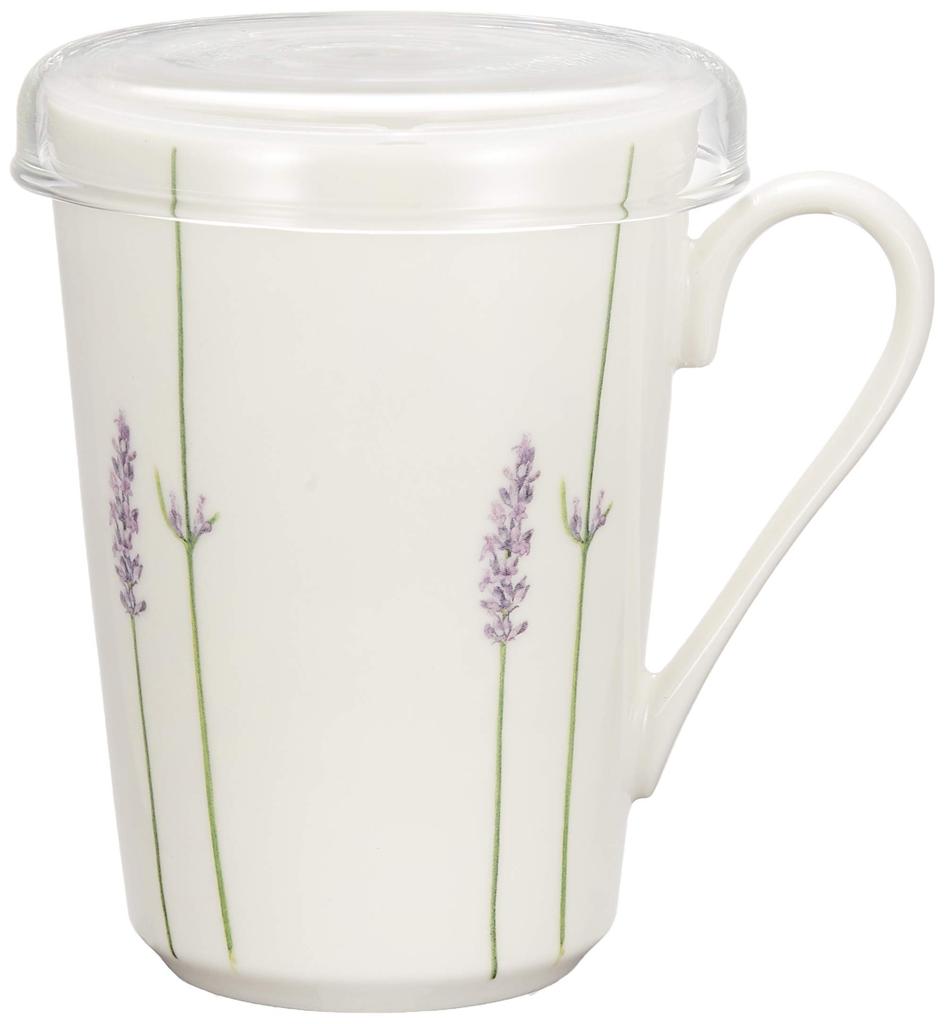 LA AMYS "Two Jours" Teamate Mug, Lavender Pattern, White (with Tea Strainer), AM20-2-12
