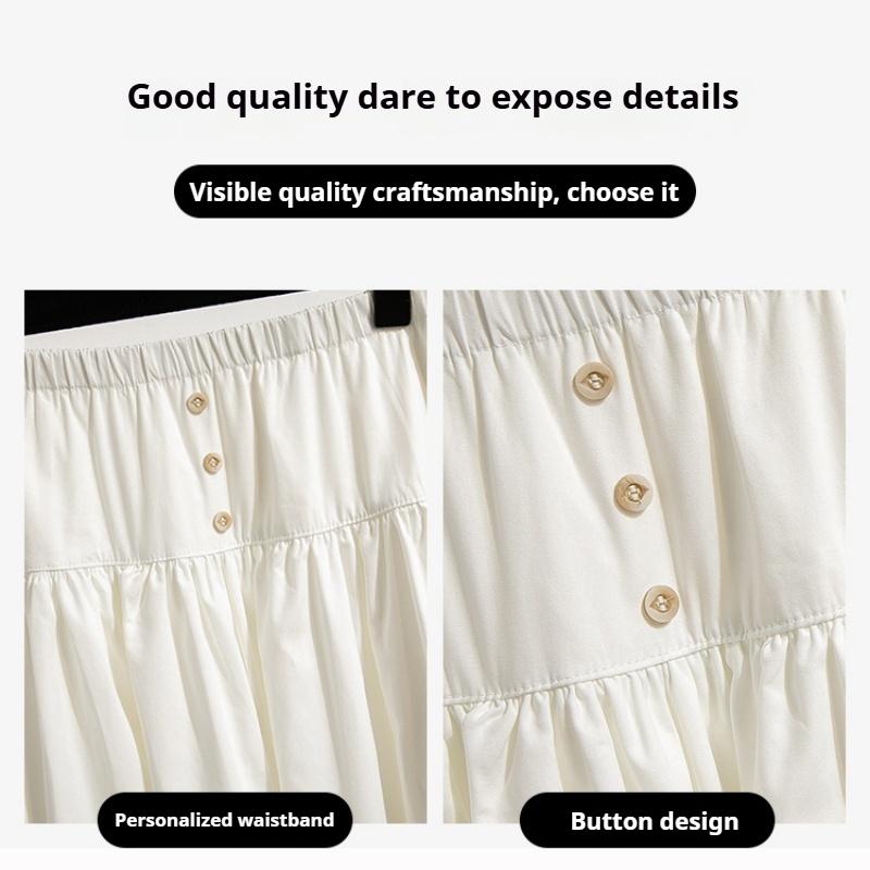 Korean Style Fashion Ladies Retro Three-button Skirt Women's Versatile High Waist Long Skirt