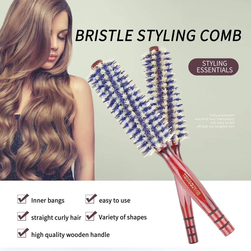 Electric Boar Bristle Hair Brush Nylon Pin Detangling Wooden Handle Straightening Curling Volumizing Blow Drying