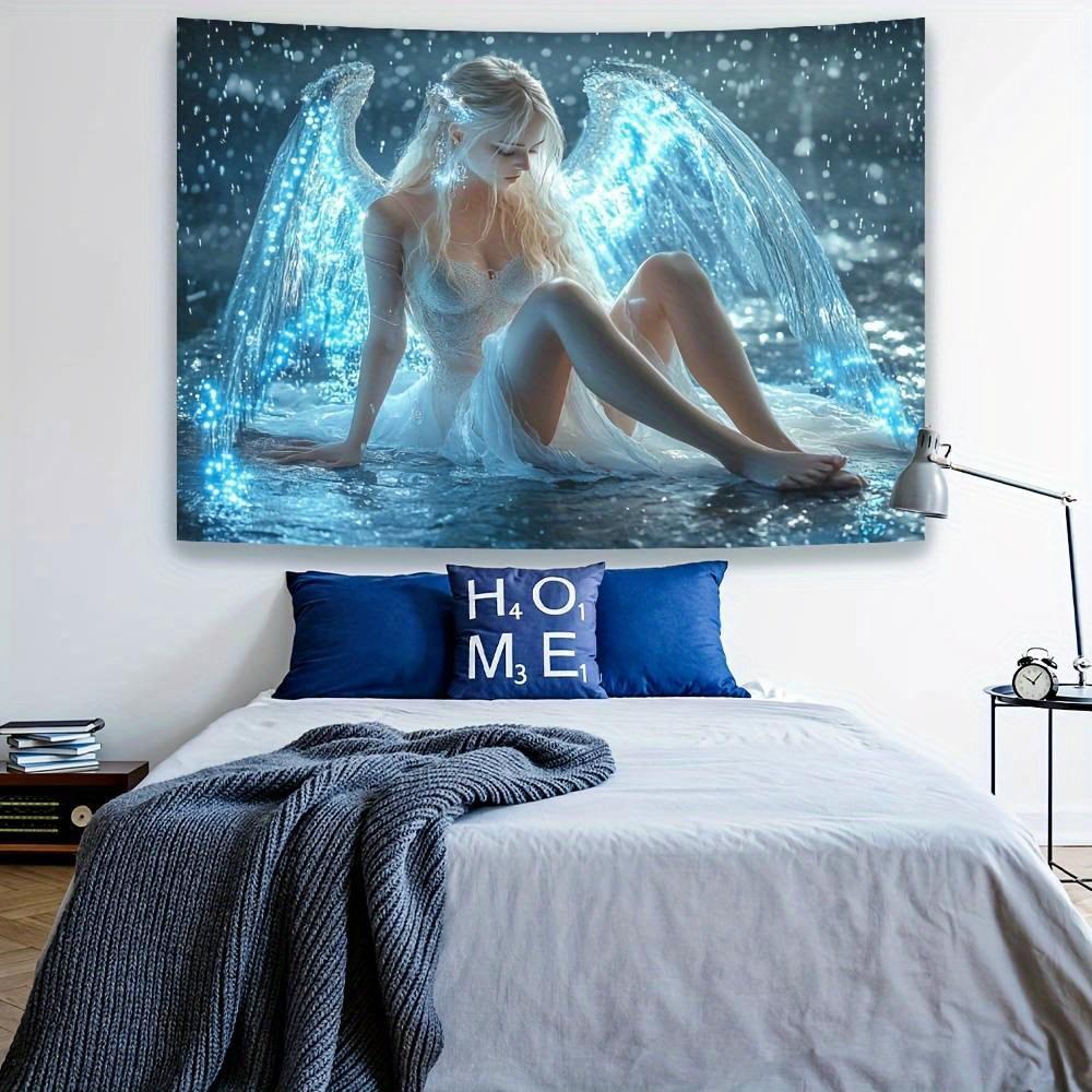 

VIKAMA 2D Flat Printing Tapestry Featuring Magical Water Angel With Luminous Wings Ideal For Room Wall Art Decor Tapestry 74x94cm(29x37in)
