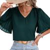 2025 New Solid Color Pleated Short-sleeve Women's Summer Shirt - European & American Style