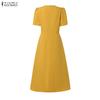 ZANZEA Women Casual Square Collar Summer Short Sleeve Sheath Dress