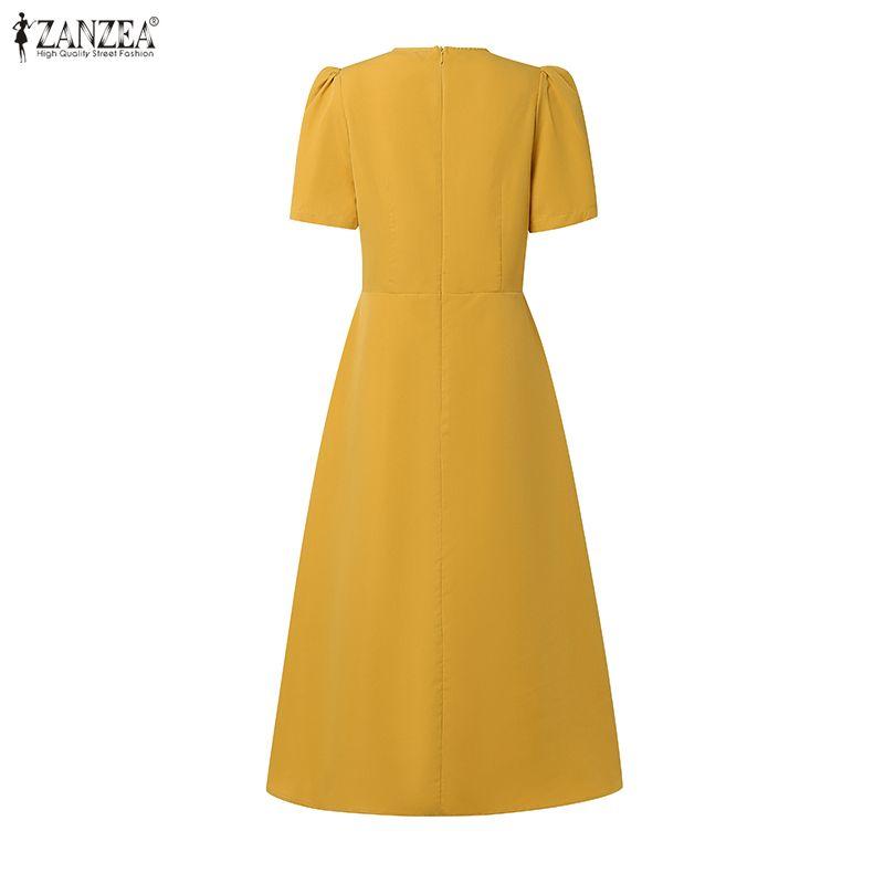 ZANZEA Women Casual Square Collar Summer Short Sleeve Sheath Dress