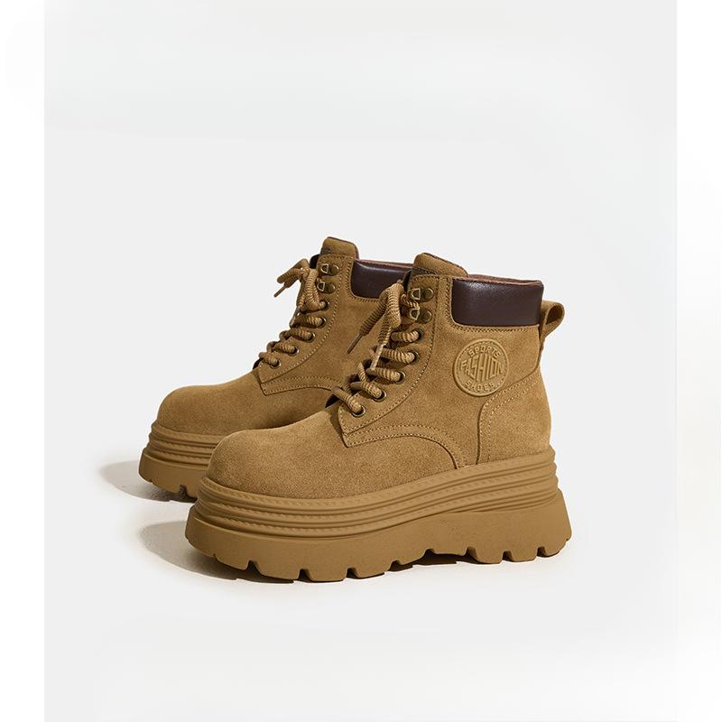 

Новые повседневные ретро ботинки на шнуровке для женщин на толстой подошве, увеличивающие рост ботильоны 40 верблюд