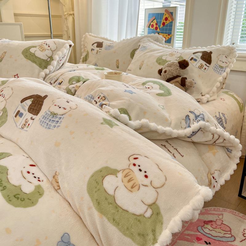 

Зимний комплект пододеяльника из фланелевого флиса - Молочный вельвет, Коралловый флис, Плюшевый, Двусторонний, Набор из 3 предметов, 1,5 простыни, Одно изделие. 150x200cm Single Duvet Cover