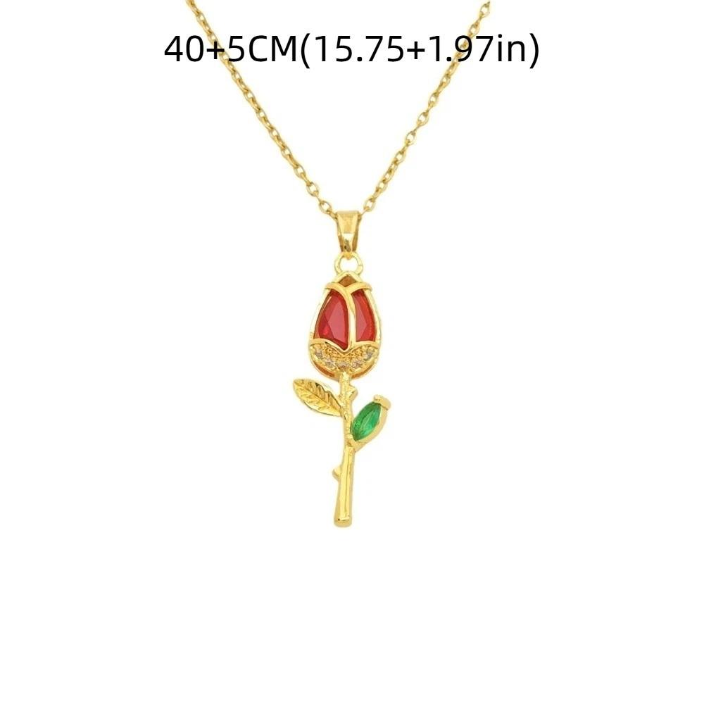 Minimalist Tulip Flower Pendant Necklace Elegant Stainless Steel Choker Zircon Pendant  Party