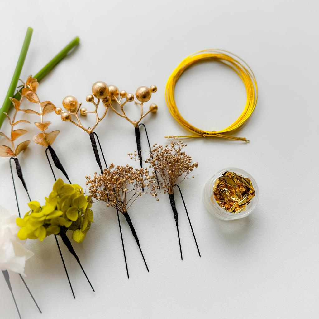 Calla Lily Orange Hair Ornament, Dried Flower, Mizuhiki (decorative Cord), Gold Leaf, for Coming-of-Age Ceremony, Traditional Japanese Attire,