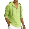 Men's Plus Size Linen Long Sleeve Hoodie, Casual Color Pullover