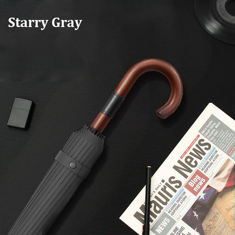 

Бизнес-зонт для мужчин с 24 ребрами, изогнутой деревянной ручкой, большой прочный зонт, элегантный женский зонт, подарок