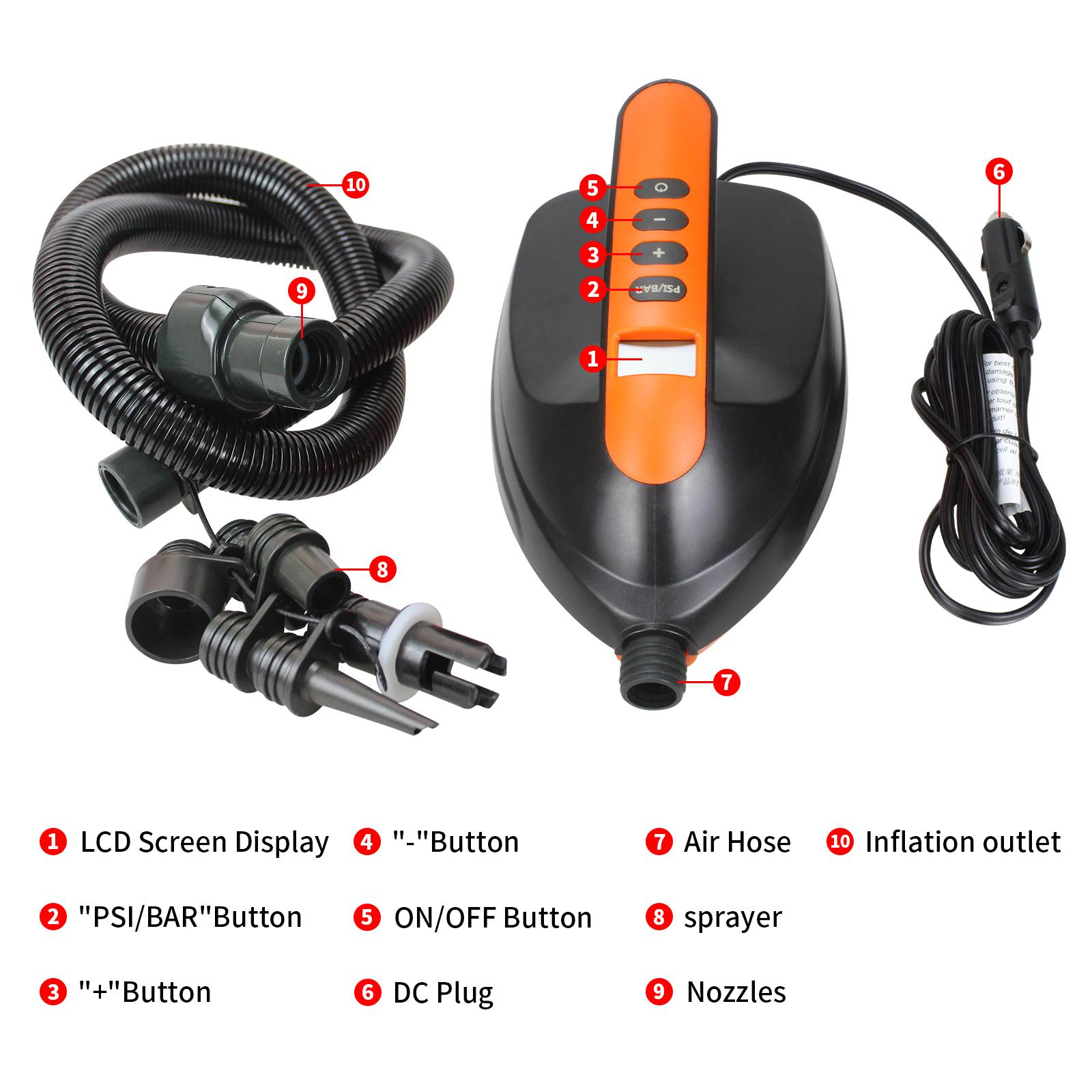 

16/20 PSI Inflatable Pump Electric Air Pump 12V SUP Pump Electric Max Dual Stage for Stand Up Paddle Pvc Boat Pump Air Mattress 16PSI Single Stage