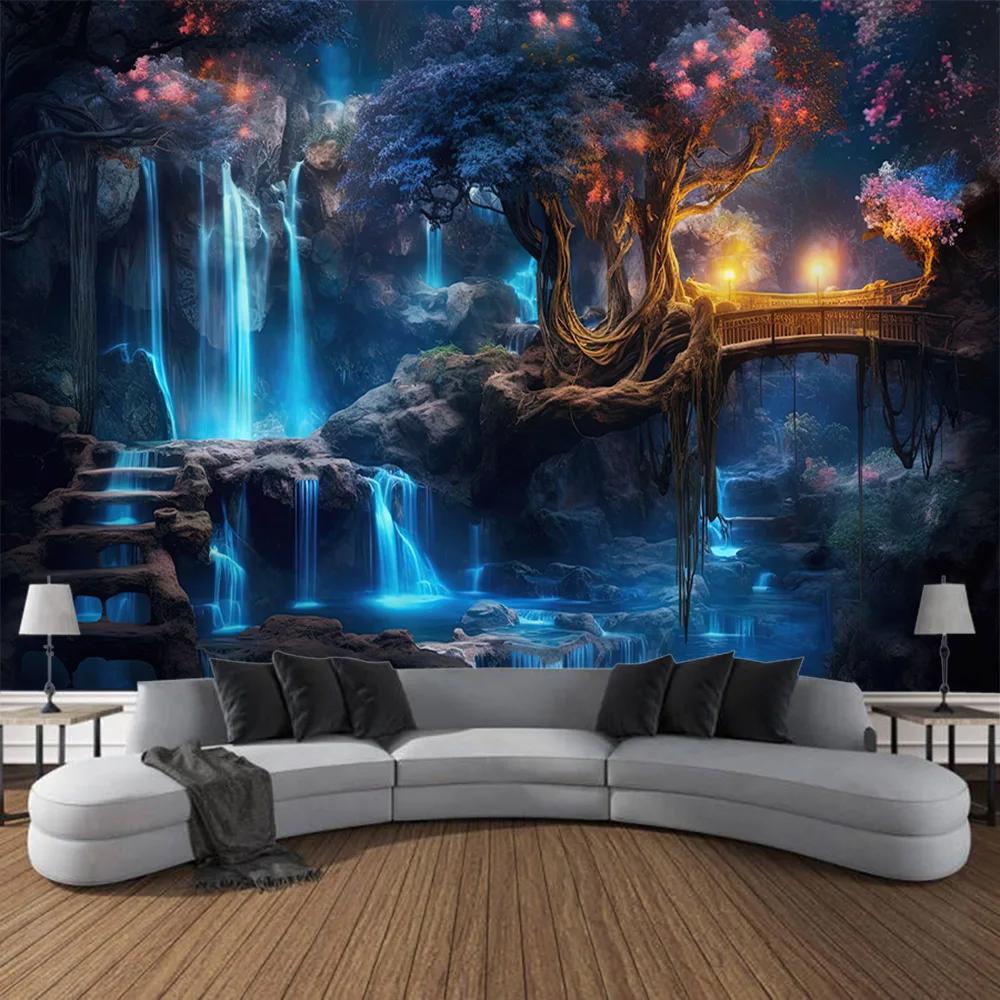 VIKAMA Waterfall Forest Tapestry Vibrant Landscape Art Decor Perfect For Living Rooms And Natural Home Settings