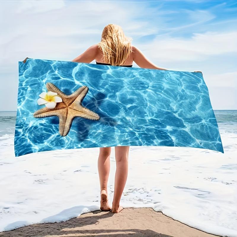 1pc Starfish Print Beach Towel - With colorful starfish and plum blossom pattern, perfect for swimming, beach vacation