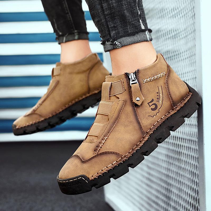 Size 48 New Men's Leather Casual Shoes Korean Edition Trendy Legged Leather Shoes Men's Breathable High Top Outdoor Travel Shoes