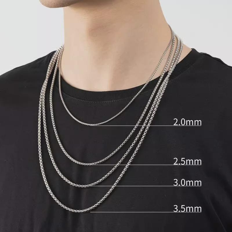 Unisex Titanium Stainless Steel Necklace with Round and Square Beads, Fade-Resistant, All-Match, Korean Version