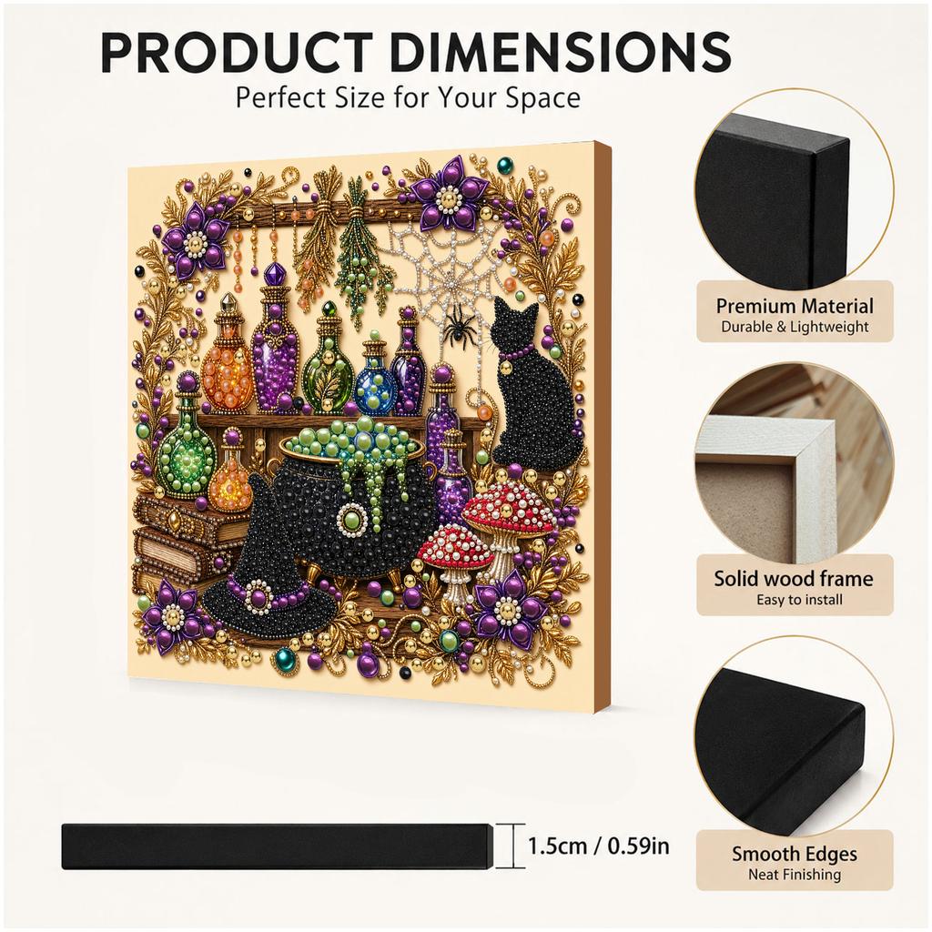Halloween DIY Pearl Painting Kit Framed Canvas 20x20cm 3D Diamond Art Self-Adhesive Craft Home Wall Decor