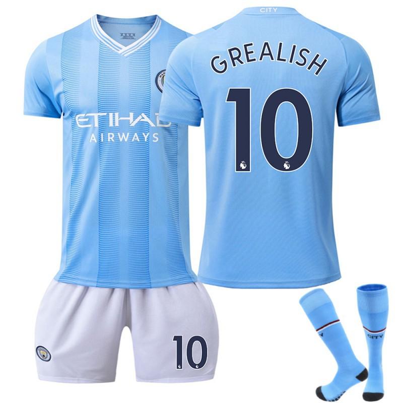 2324 Manchester City's Home Football Uniforms 17 De Braunet 9 Harland 10 Glalish Blue Word First Edition With Socks