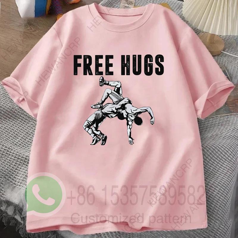 Free Hugs Wrestling Tshirt Summer Tracksiut Mens Oneck Pullovers Shortsleeved Harajuku Cotton Sweatshirt Casual Streetwear