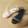 Fashion Pearl Rivets Flat Sandals Women Ankle Strap Gladiator Sandalias Narrow Band Summer Beach Shoes Sandalias De Mujer Verano 2025