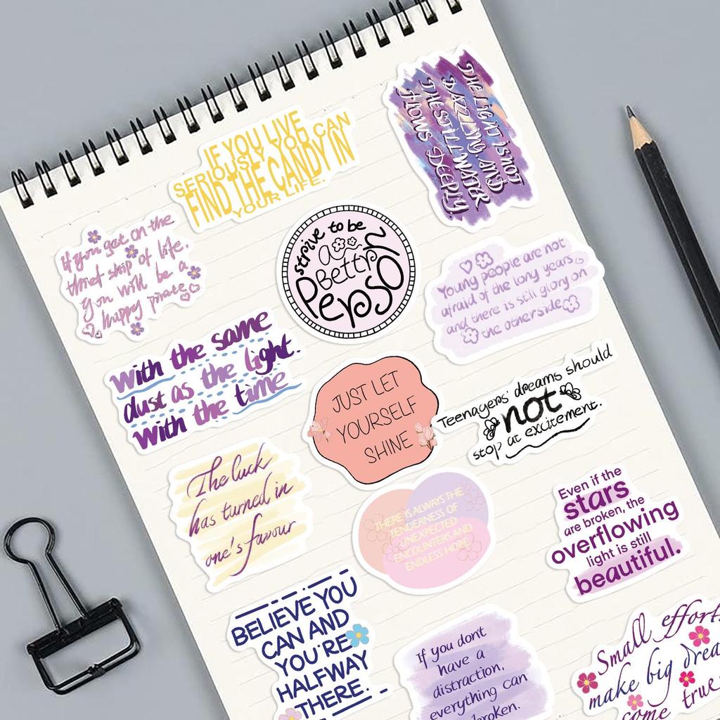 50 Motivational English Phrase Stickers for iPad, Pencil Box, and Notebook Decoration