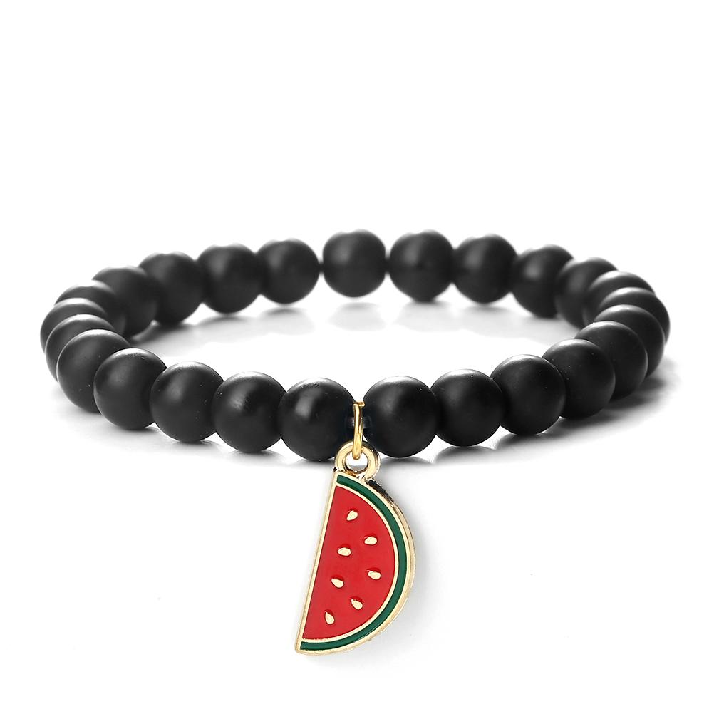 One Piece Watermelon Charm Bracelet Women Men Boho Fruit Bracelet Natural Stone Elastic Bracelet Girls Summer Jewelry Gift
