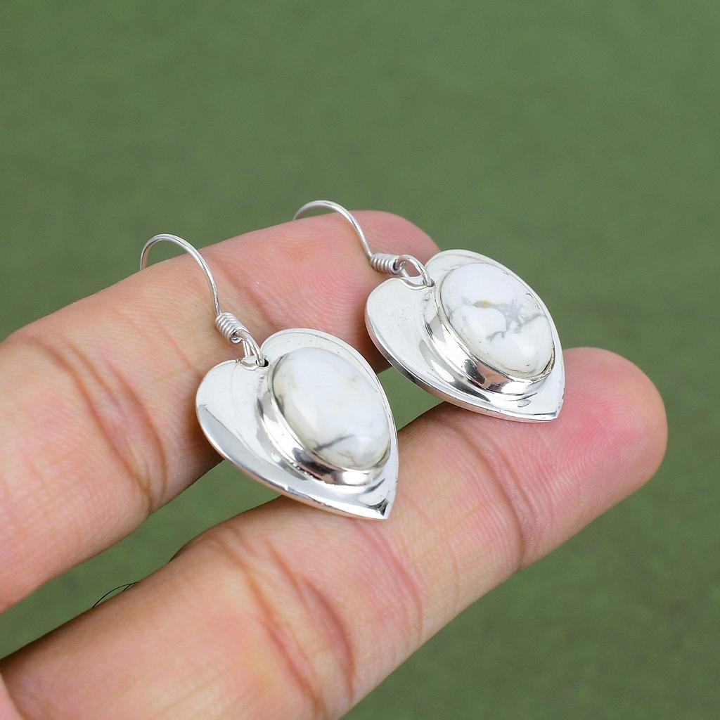 Howlite Earring 925 Sterling Silver Earring Genuine Gemstone Jewelry Handmade Stylish Earrings Howlite Jewelry Dangle Earring Gifts For Her