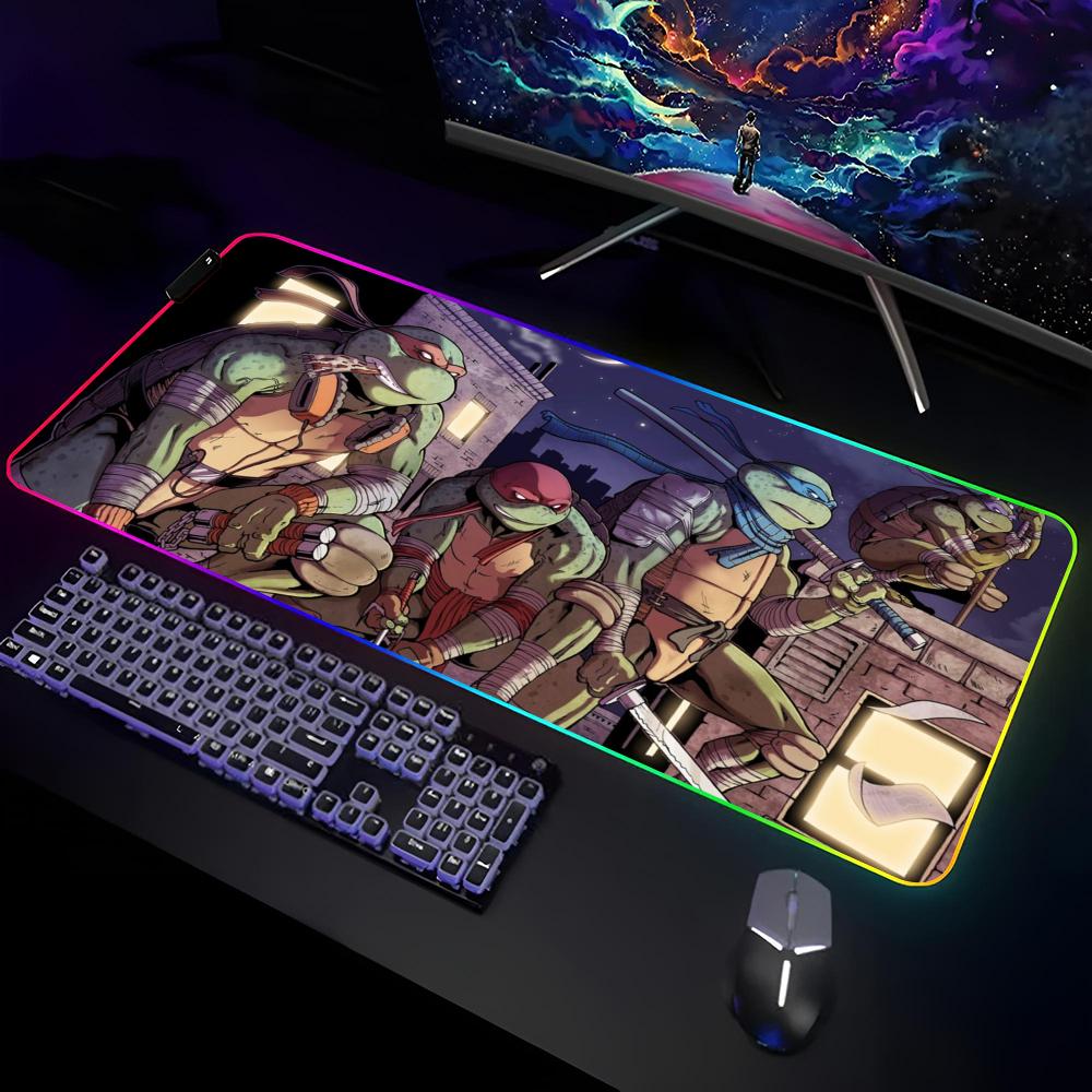 T-Teenage Mutant N-Ninja-Turtles Mouse Pad Gamer RGB Deskmat Keyboard Mat Gaming Laptops LED Mousepad Desk Protector Anime Mause