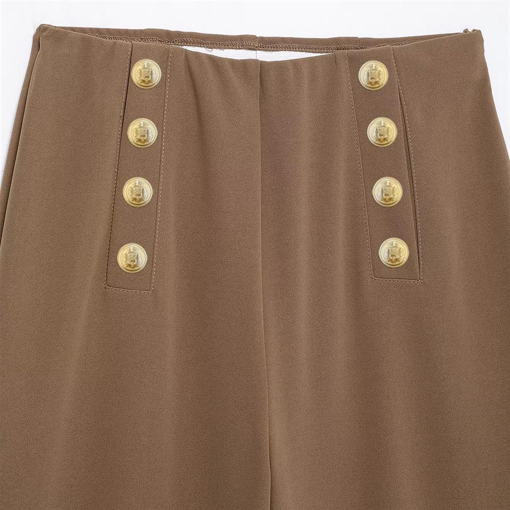 Spring 2025 Women's High-Waist Straight-Leg Casual Pants with Front Buttons