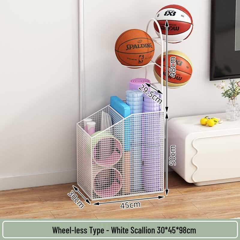 Estante de Chão para Armazenamento de Basquete e Prateleira de Brinquedos para Equipamentos Esportivos e Tapetes de Yoga