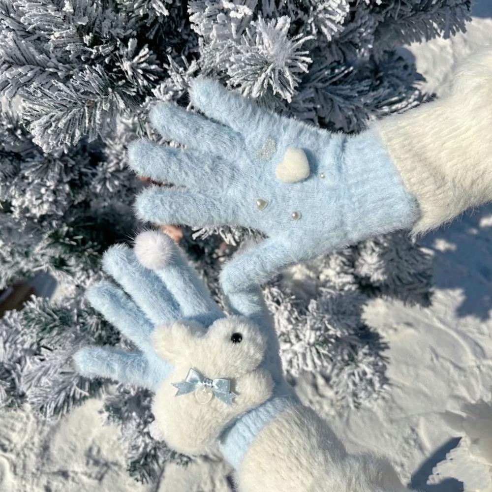 Mink Velvet Knitted Gloves Windproof Five Finger Gloves Fashion Plush Gloves