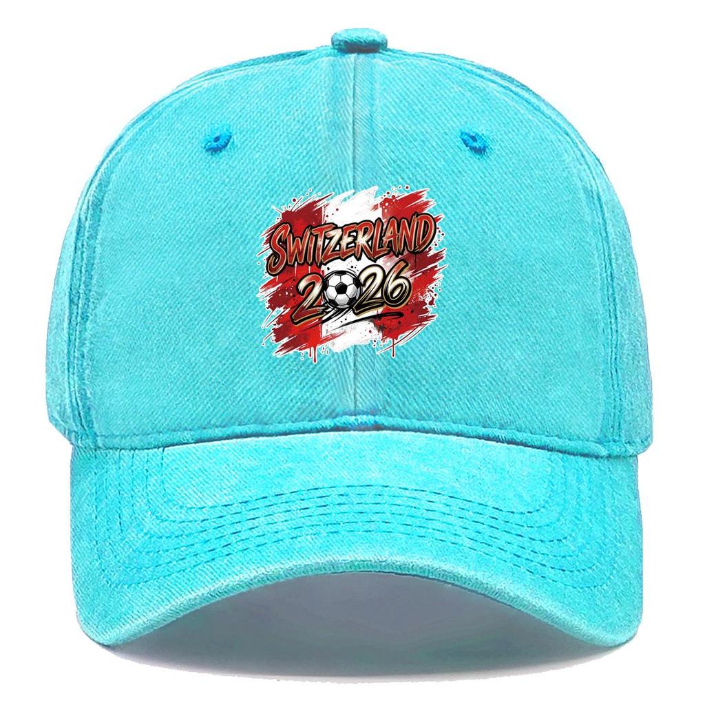 Baseball Cap With 2026 Football Soccer "SWITZERLAND" Flag Printed , Adjustable Sun Hat Stylish Fashion Simple Headwear Sports Hat