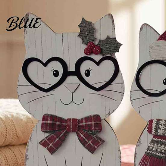 Small Wood Christmas Rustic Farmhouse Decor Cute Cat Tabletop Ornaments Wooden Kitty Figurine Creative Stocking