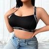 Plus Size Letter Print Ribbed Wireless Sports Bralette