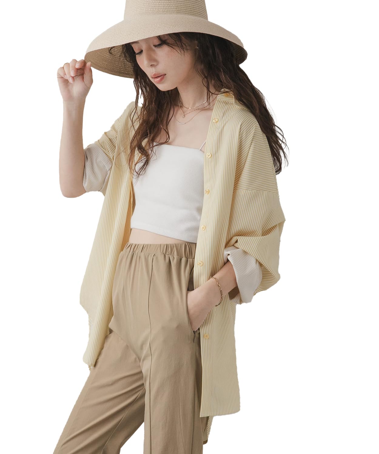 

Yumetenbo Women s Rashguard Shirt, Striped Yellow, 534318