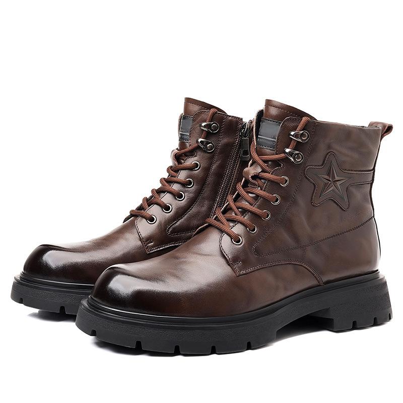 Winter high-top men's Martin boots men's leather brown velvet thermal casual men's boots leather boots